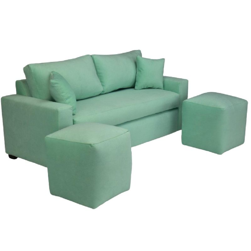BILDUN - Sofá Romme Meliss 3 Cuerpos Verde Agua  2 Pouf