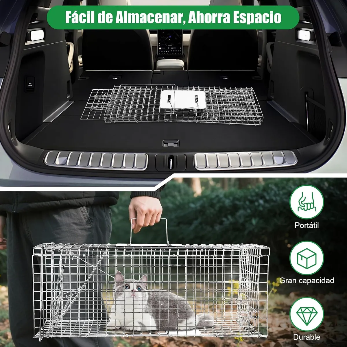 NEBLISUR - Trampa Jaula Acero Plegable para Animales Vivos,Trampa para Gatos con 2 Puertas 94x34x37cm
