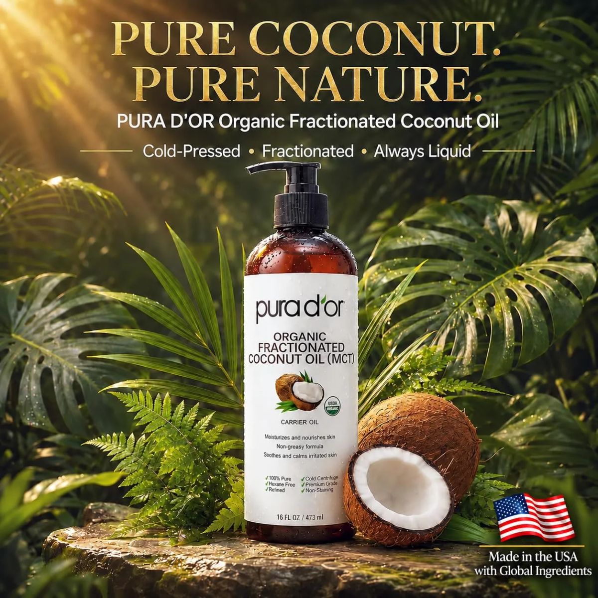 PURE - Aceite Coco Fraccionado Organico Puré Dor 473ml USDA