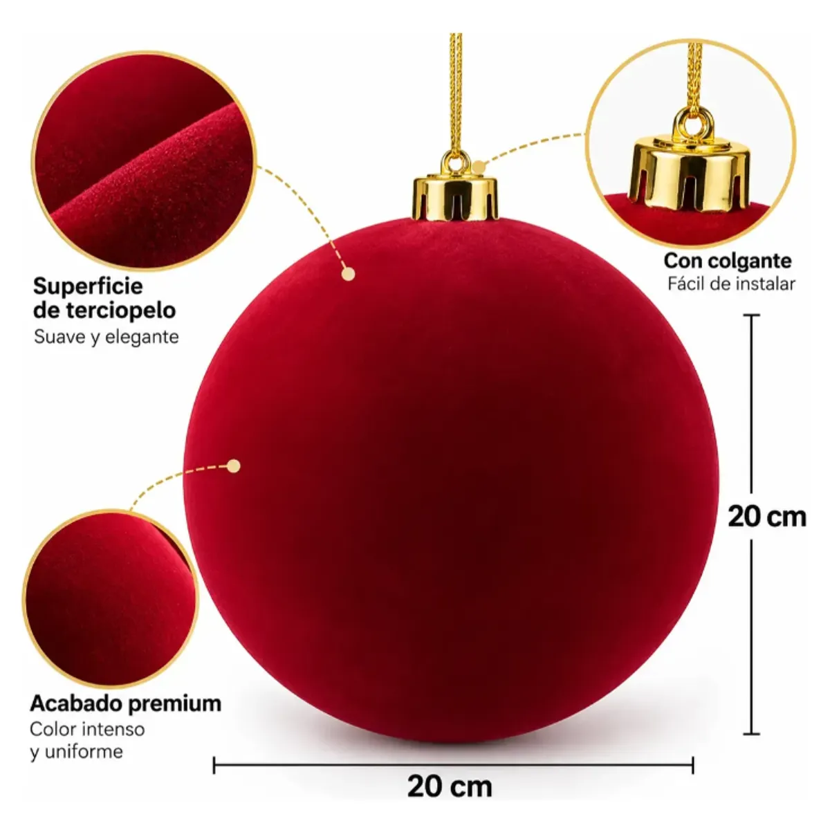 GENERICO - Bola Navideña Esfera Grande 20 Cm Terciopelo Árbol