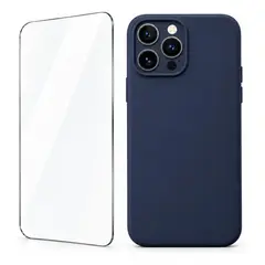 GENERICO - Carcasa Silicona Azul Marino iPhone 13 Pro Max + 1 Mica de Vidrio