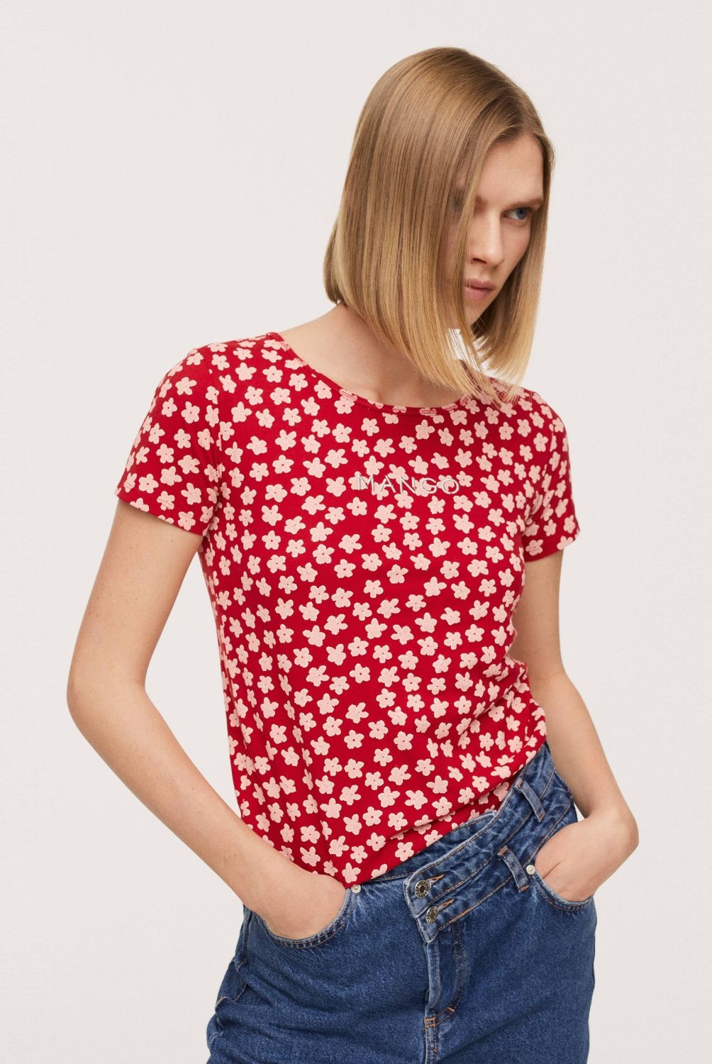 MANGO - Mango Polera Algodón Reciclado Logo Mangofi-H Mujer