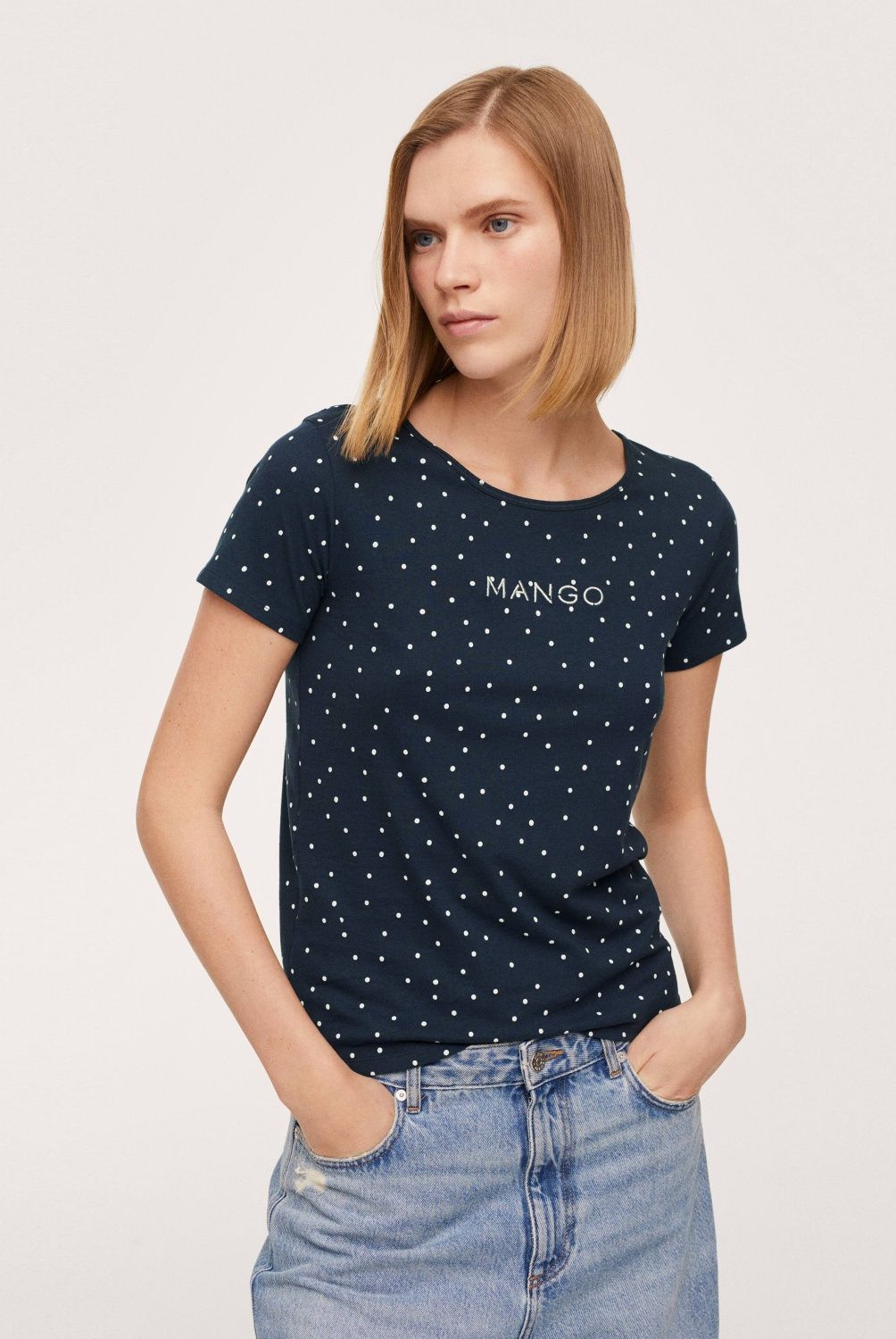 MANGO - Mango Polera Algodón Reciclado Logo Mangofi-H Mujer
