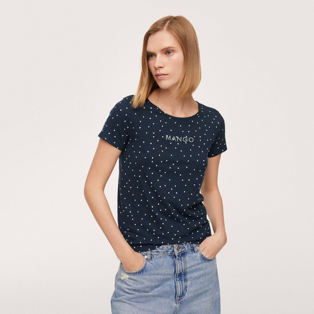 MANGO - Mango Polera Algodón Reciclado Logo Mangofi-H Mujer