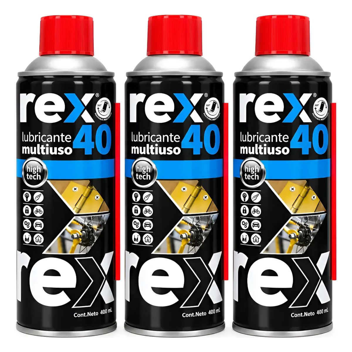 REX - Pack 3 Aceite Lubricante Multiuso Rex 40 (Tipo WD-40) Tarro 400 ml – Fórmula Avanzada No Volátil