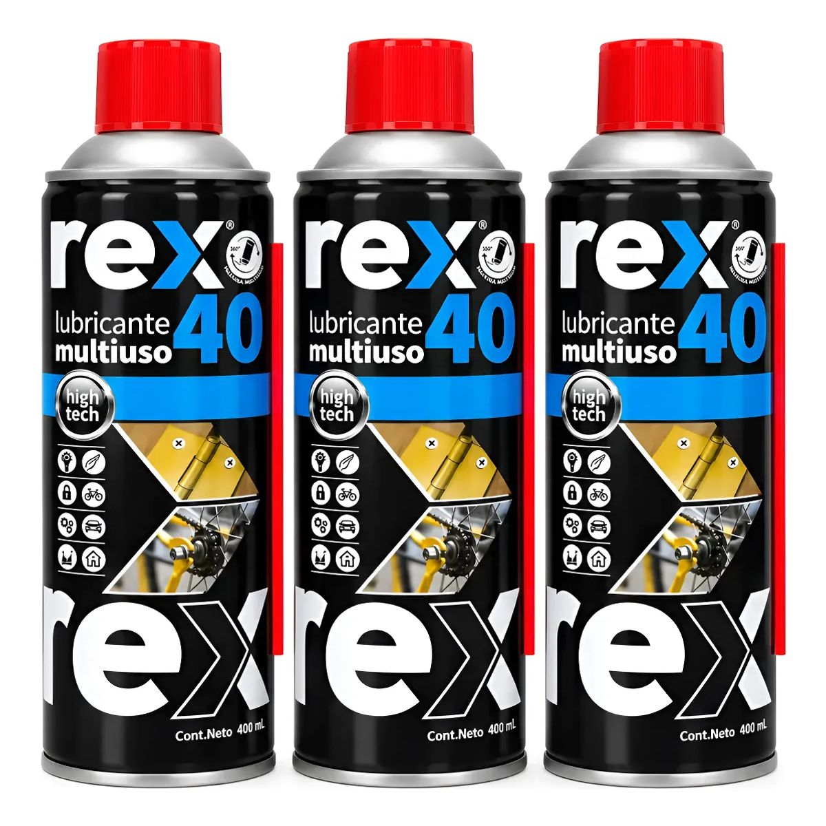 REX - Pack 3 Aceite Lubricante Multiuso Rex 40 (Tipo WD-40) Tarro 400 ml – Fórmula Avanzada No Volátil