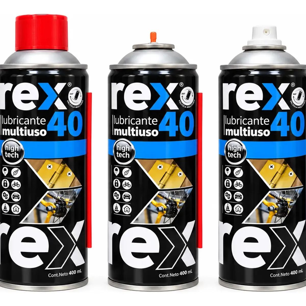 REX - Pack 3 Aceite Lubricante Multiuso Rex 40 (Tipo WD-40) Tarro 400 ml – Fórmula Avanzada No Volátil