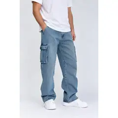 JEANS DENIM - Jeans Baggy Mosaico Cargo tela rígida Celeste