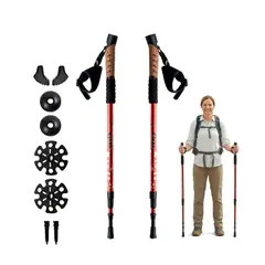 NIVOKA - 2 Bastones Trekking Senderismo Aluminio Antishock Regulable Rojo