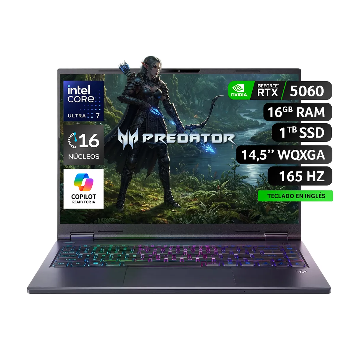 ACER - Notebook Acer Gamer  Helios Neo 14 IA  / Intel Core Ultra 7 255H / 1TB SSSD/ rtx 5060 / 16 gb ram