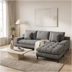 HOMER DESIGN - Sofá Seccional Camille 3 Cuerpos Otomana Y Portavasos 280 Cm