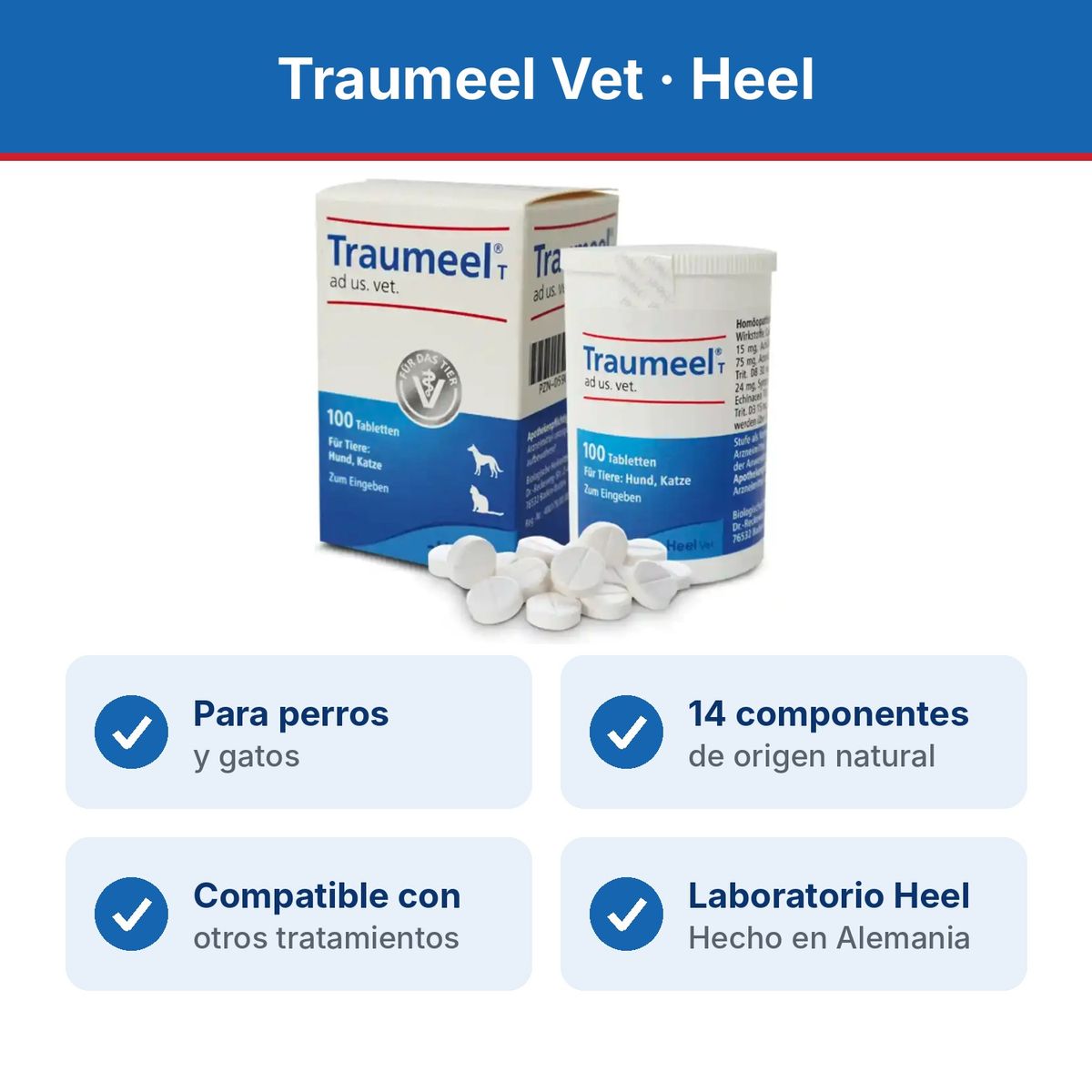 GENERICO - Heel Traumeel Vet 100 tabletas suplemento perros y gatos