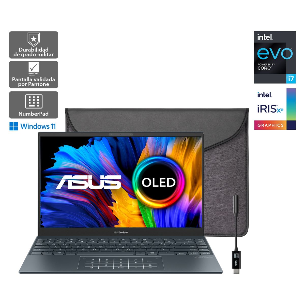 ASUS - Notebook Asus Zenbook 13 OLED UX325EA-KG757W Intel Core i7 Intel Iris Xe 16GB RAM 512GB SSD 13.3"FHD