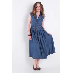 WADOS - VESTIDO TENCEL SIN MANGA ABOTONADO EN DELANTERO Y CINTURON