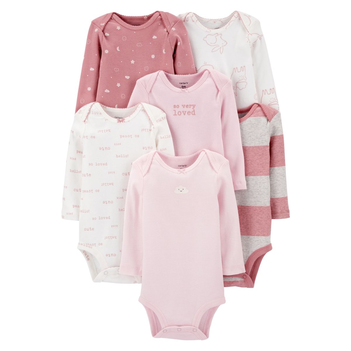 CARTER'S - Pack de Bodys 6 Unidades Manga Larga Bebe Niña Carter´S