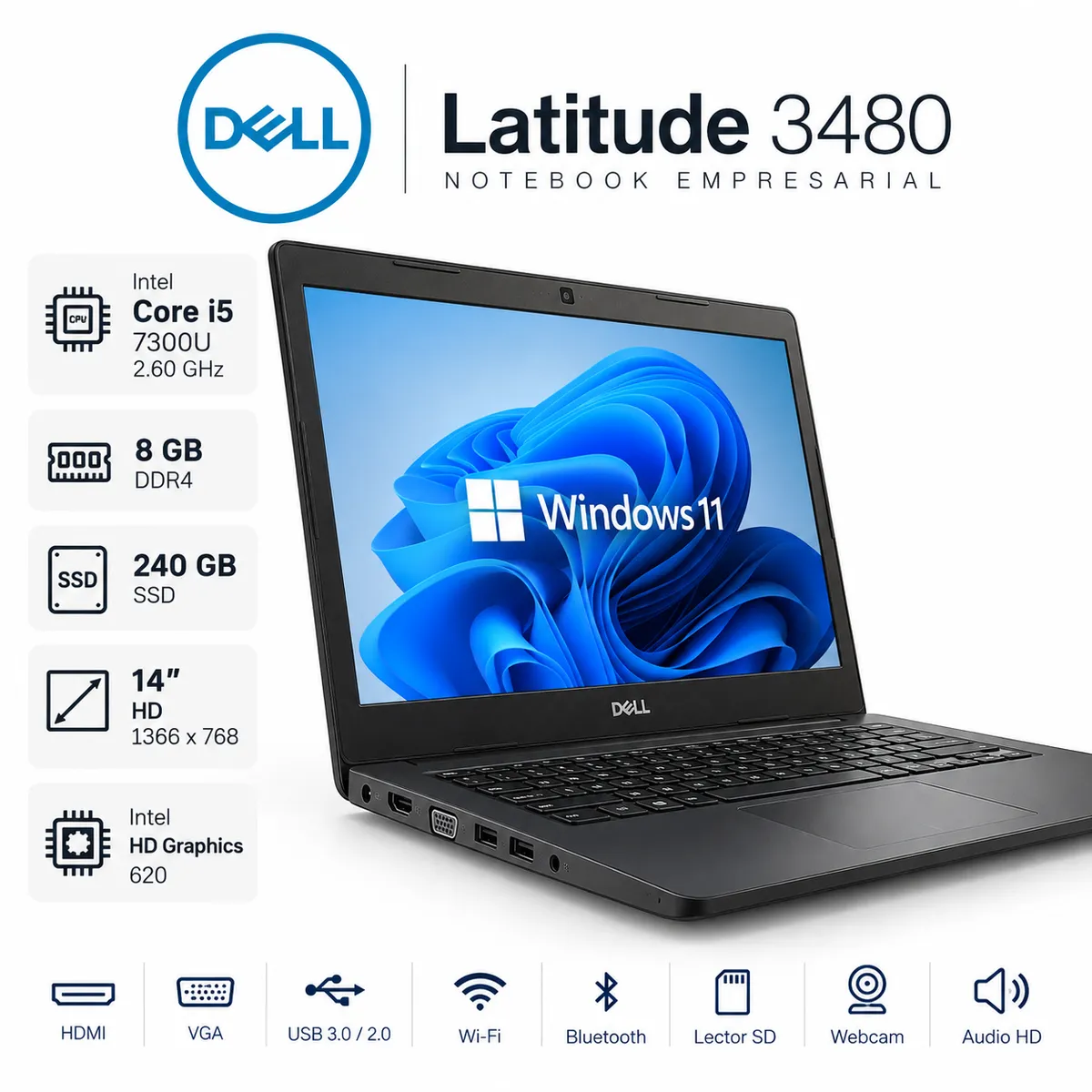 DELL - Notebook Dell Latitude 3480 14" Intel Core i5 8GB RAM 240GB SSD Reacondicionado
