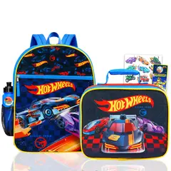 HOT WHEELS - Mochila escolar para niños con lonchera