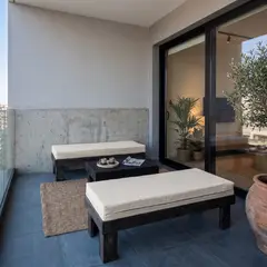 GENERICO - Set Banquetas Juego Terraza Exterior Estilo Industrial Cojines Beige