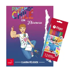 FLORENCIA Y SUS AVENTURAS - Libro para colorear - Pintemos Chile con Florencia + 12 lápices de colores Pinto Filgo