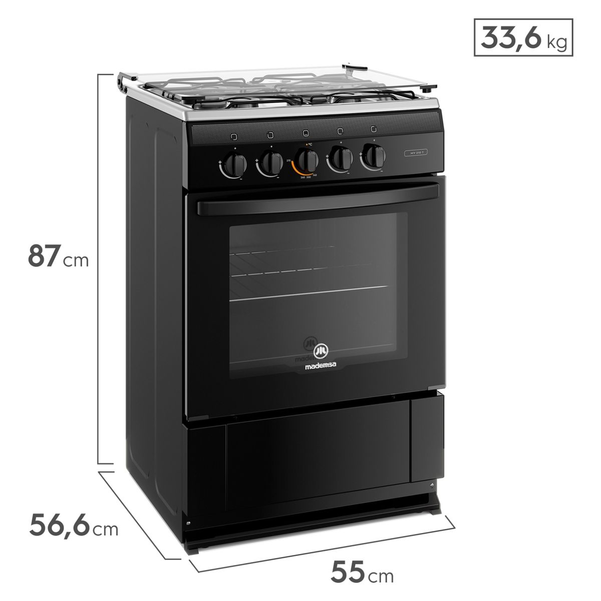 MADEMSA - Cocina 4 Quemadores Horno De 65 Lt Gas Licuado Mv 210 T Mademsa
