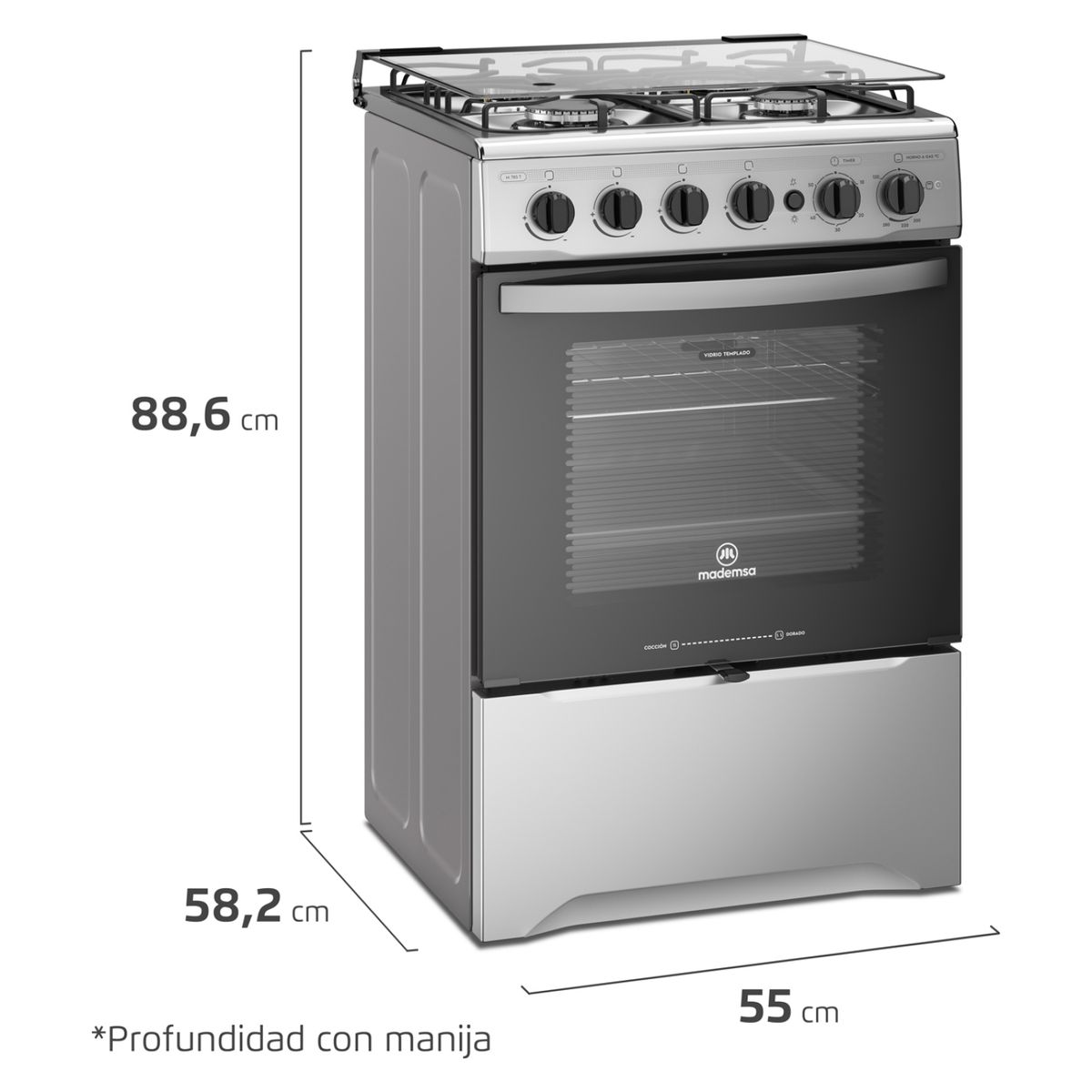 MADEMSA - Cocina 4 Quemadores Horno De 65 Lt Con Grill Gas Licuado M 785 T Mademsa