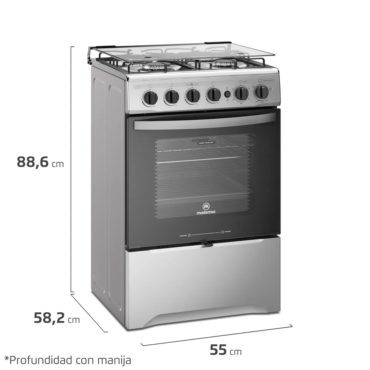 MADEMSA - Cocina 4 Quemadores Horno De 65 Lt Con Grill Gas Licuado M 795 T Mademsa