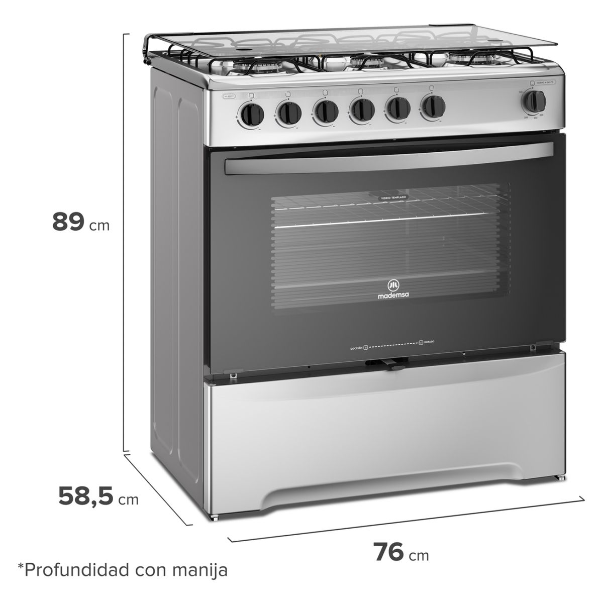 MADEMSA - Cocina 6 Quemadores Horno De 85.56 Lt Gas Licuado M 820 T Mademsa