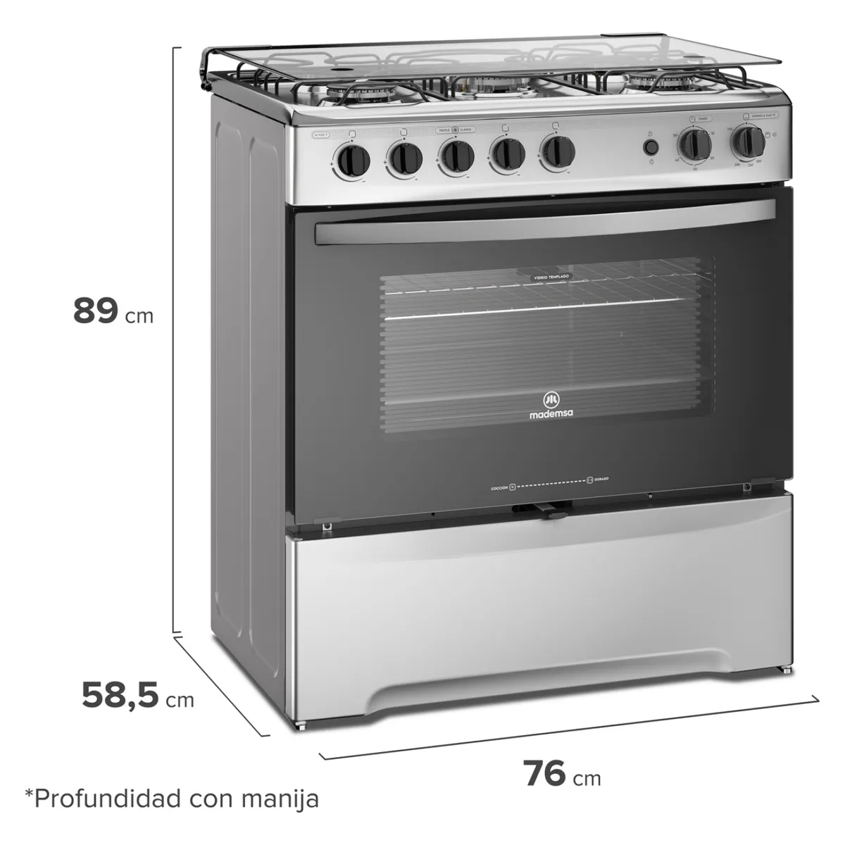 MADEMSA - Cocina 5 Quemadores Horno De 85.56 Lt Con Grill Gas Licuado M 920 T Mademsa