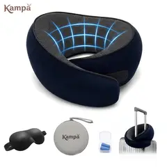 KAMPA - Set Almohada Cervical Para Viaje Cojín Cuello Ergonómica Con Espuma Viscoelástica Color Azul Oscuro
