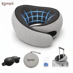KAMPA - Set Almohada Cervical Para Viaje Cojín Cuello Ergonómica Con Espuma Viscoelástica Color Gris