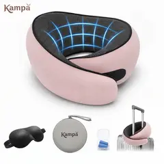 KAMPA - Set Almohada Cervical Para Viaje Cojín Cuello Ergonómica Con Espuma Viscoelástica Color Rosado