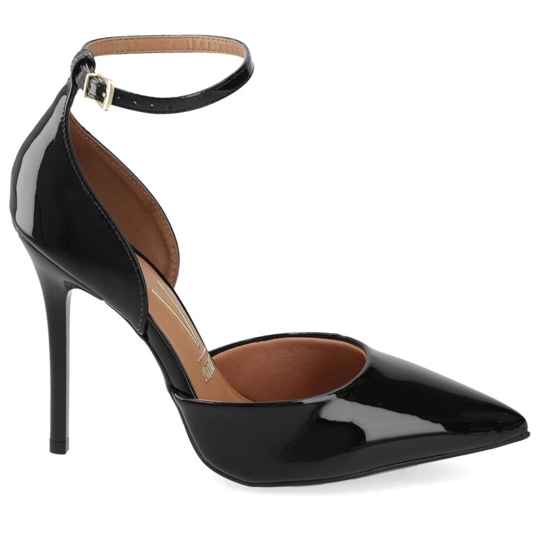 Stiletto Mujer Charol Negro con Pulsera al Tobillo