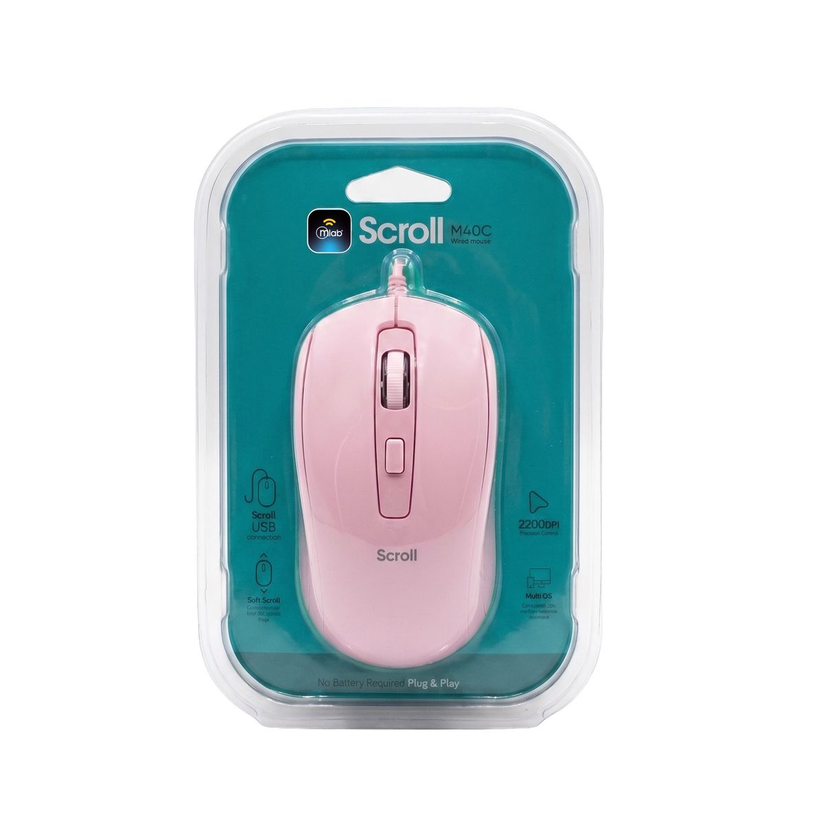 CHINA - Mouse Alámbrico Mlab Scroll M40C Color Rosa