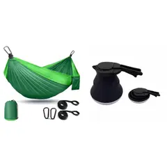 PRO OUTDOOR - Hamaca Compacta Verde + Tetera Plegable Negra Kit Camping