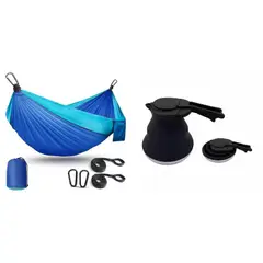 PRO OUTDOOR - Hamaca Compacta Azul + Tetera Plegable Negra Kit Camping