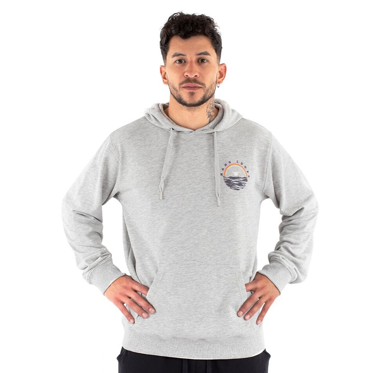 HANG LOOSE - Poleron Hombre Hang Loose Canguro con Capucha Gris