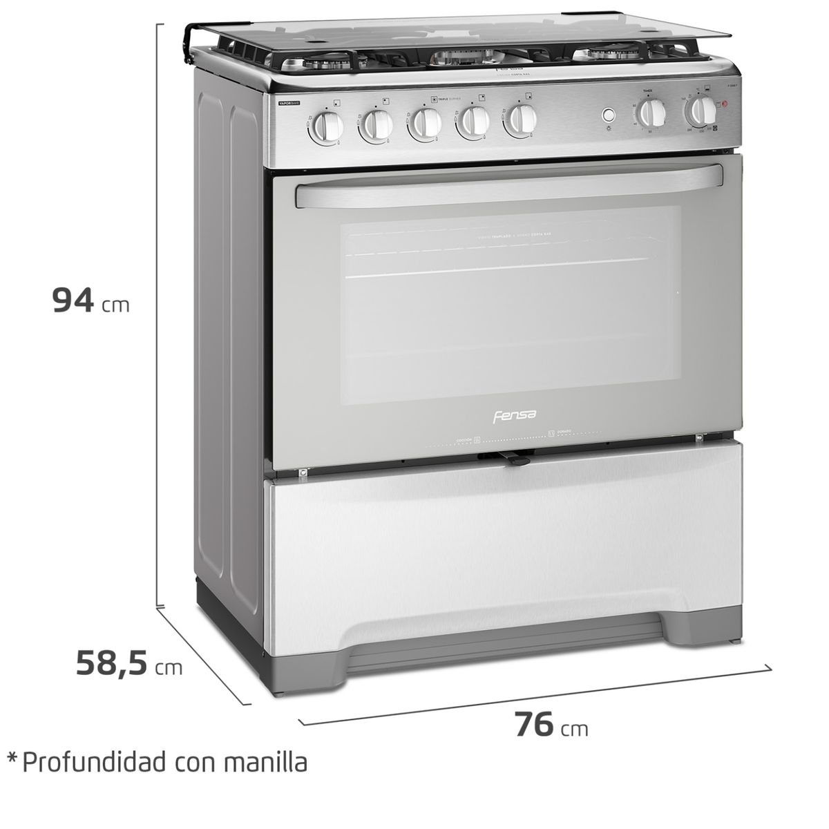 FENSA - Cocina 5 Quemadores Horno de 85.56 Lt Con Grill Gas Licuado F 5500 T Fensa