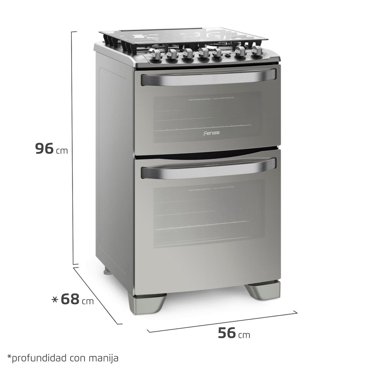 FENSA - Cocina 4 Quemadores Doble Horno de 64.7 / 36 Lt Gas Licuado 56Dxt Fensa