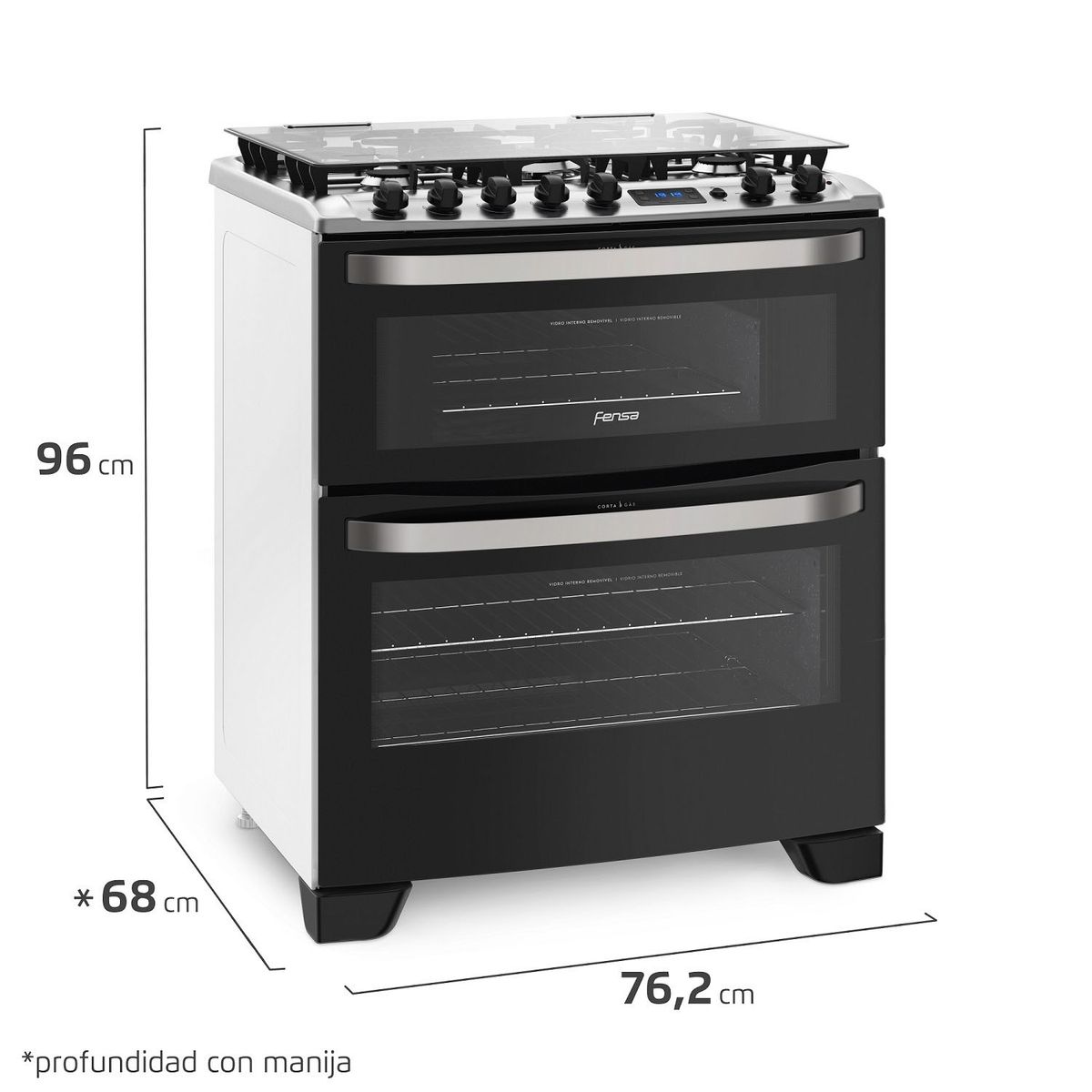FENSA - Cocina 5 Quemadores Doble Horno de 778 / 342 Lt Con Grill Gas Licuado 76 Dbt Fensa