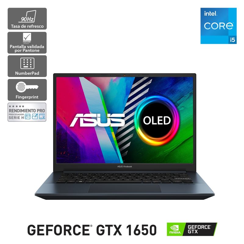 ASUS - Notebook Asus Vivobook Pro 14 OLED K3400PH-KM112W Intel Core i5 NVIDIA GeForce GTX 1650 8GB RAM 512GB SSD 14" WQXGA+