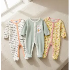 TEDMIMAK - Enterito algodon de bebe pack 3 unidades surtidas NIÑA
