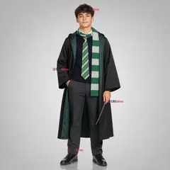UTILISIMO - Disfraz Harry Potter Mago Verde Con Capa + Bufanda + Corbata + Varita Slytherin Juvenil