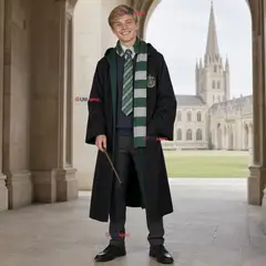 UTILISIMO - Disfraz Harry Potter Mago Verde Con Capa + Bufanda + Corbata + Varita Slytherin Juvenil