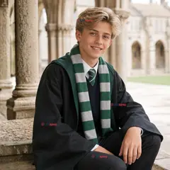 UTILISIMO - Disfraz Mago Verde Con Capa + Bufanda + Corbata + Varita Slytherin Juvenil