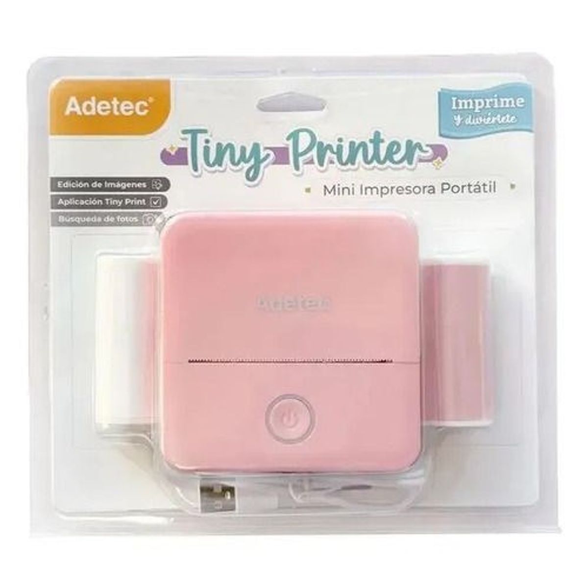ADETEC - Impresora Térmica Portátil Mini Adetec Tiny Printer Bluetooth Rosa