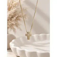 BEGONIA - Colgante collar cruz shine pasador mujer baño de oro 18k