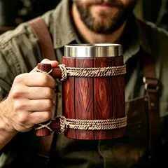GENERICO - 600ml Jarra De Cerveza Con Veta De Madera, Taza Creativa De Acero Inoxidable Madera Veta Rojo-marr 8395-1