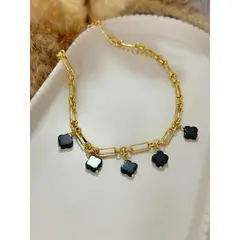 BEGONIA - Collar flores de obsidiana gargantilla baño de oro 18k