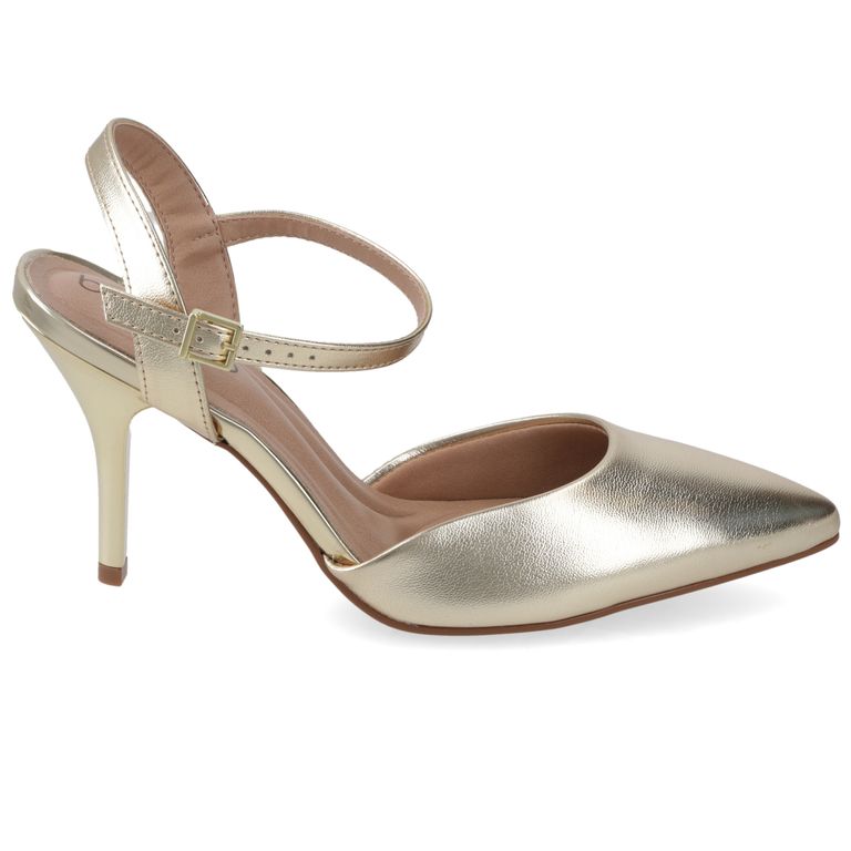 Zapato Taco Aguja Mujer Dorado con Pulsera al Tobillo
