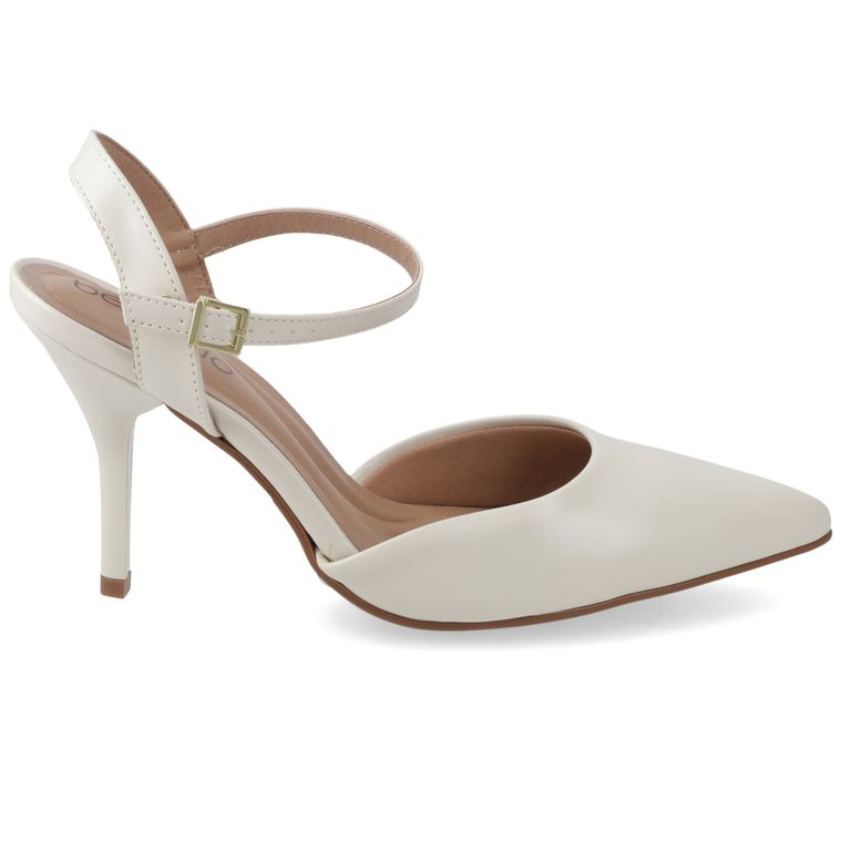 Zapato Taco Aguja Mujer Crema con Pulsera al Tobillo